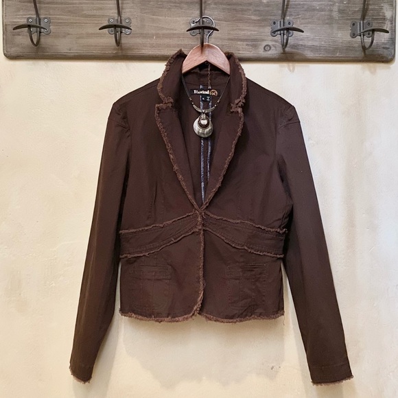 🪶3/$50 Boho Raw Edge Fringe Brown REWIND L/S Fine Corduroy Blazer-XL - Picture 8 of 16